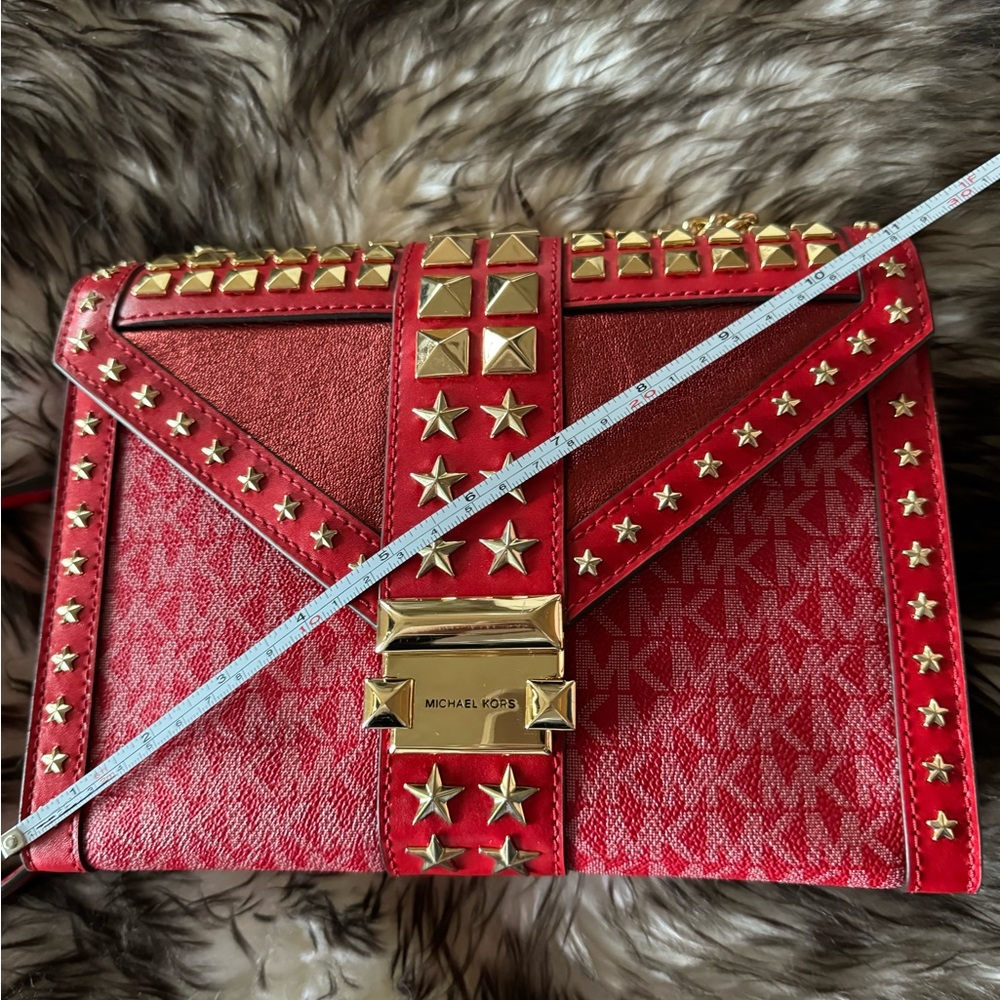 Red Studded Shoulder Michael Kors Handbag - Picture 4 of 10